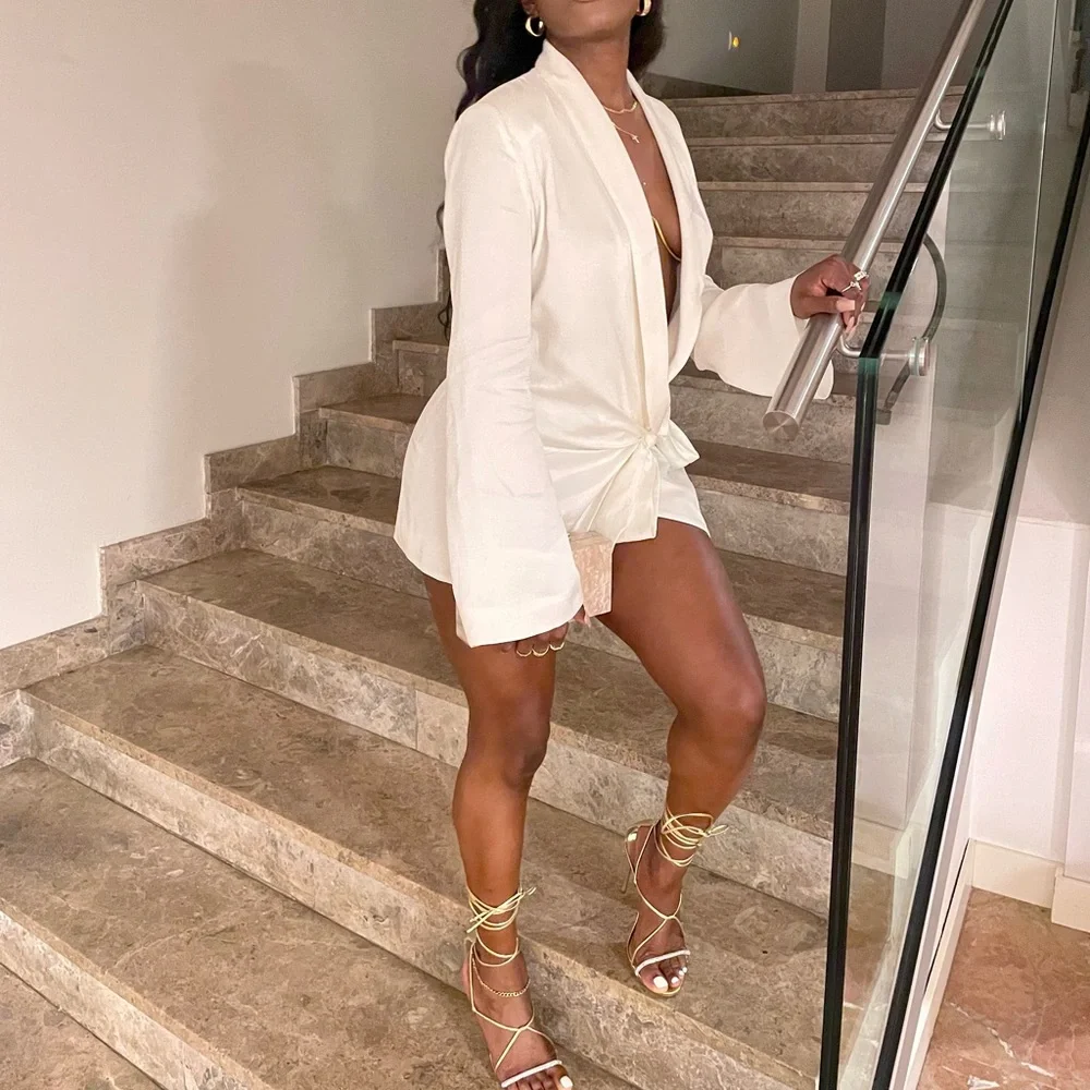 Schutz Gold Adeline CrystalEmbellished Metallic LaceUp Sandals - Picture 4 of 4